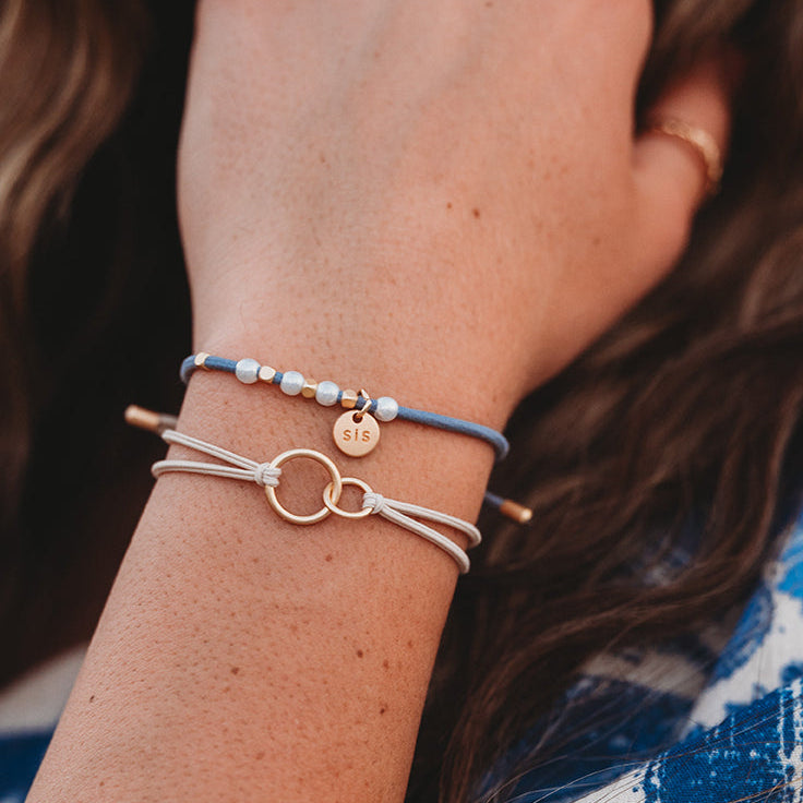 "Sisters" Gold and Pearl Shareable Hair Tie Bracelet Set