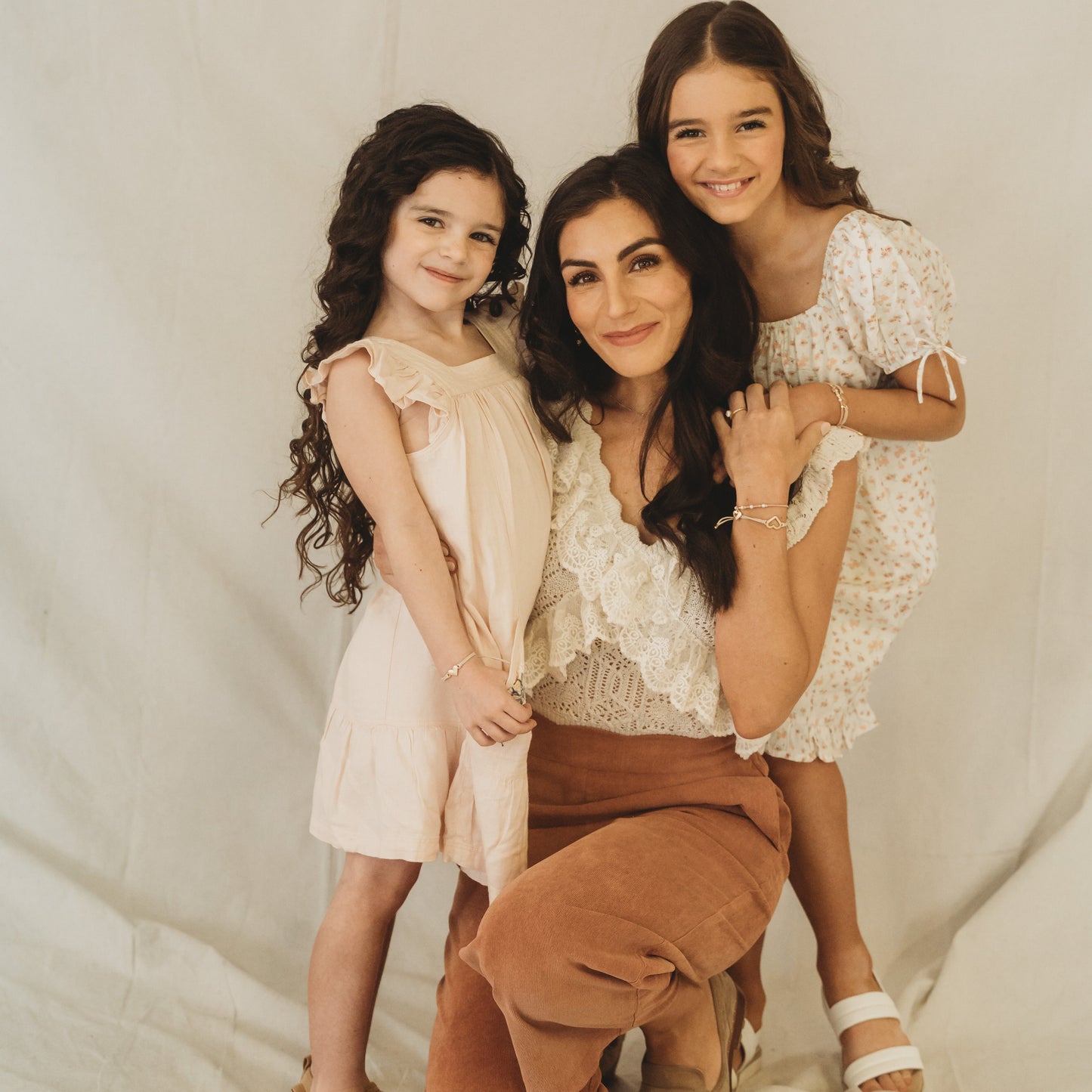 "Mother / Daughter" Pink with Pearls and Gold Hearts Shareable Hair Tie Bracelets