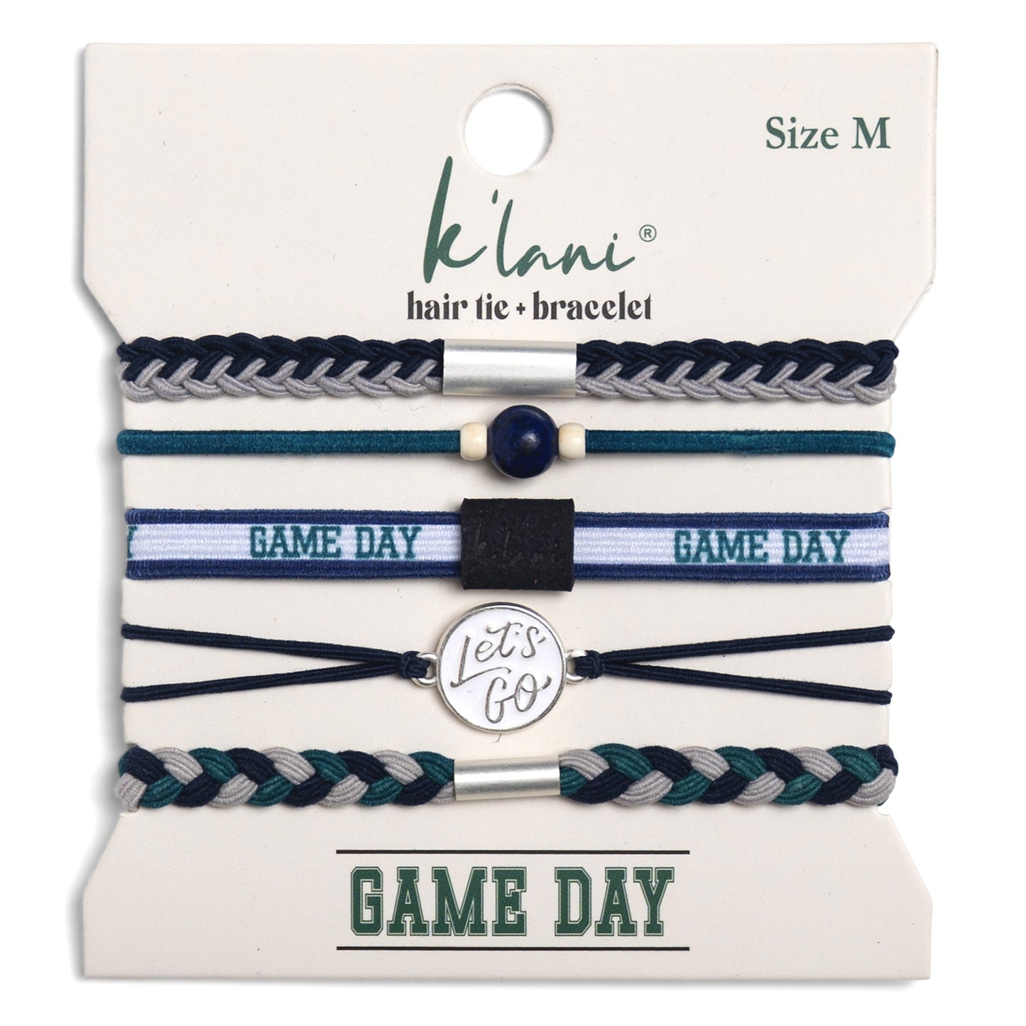 "Game Day" Blue, Grey & Green Hair Tie Bracelets