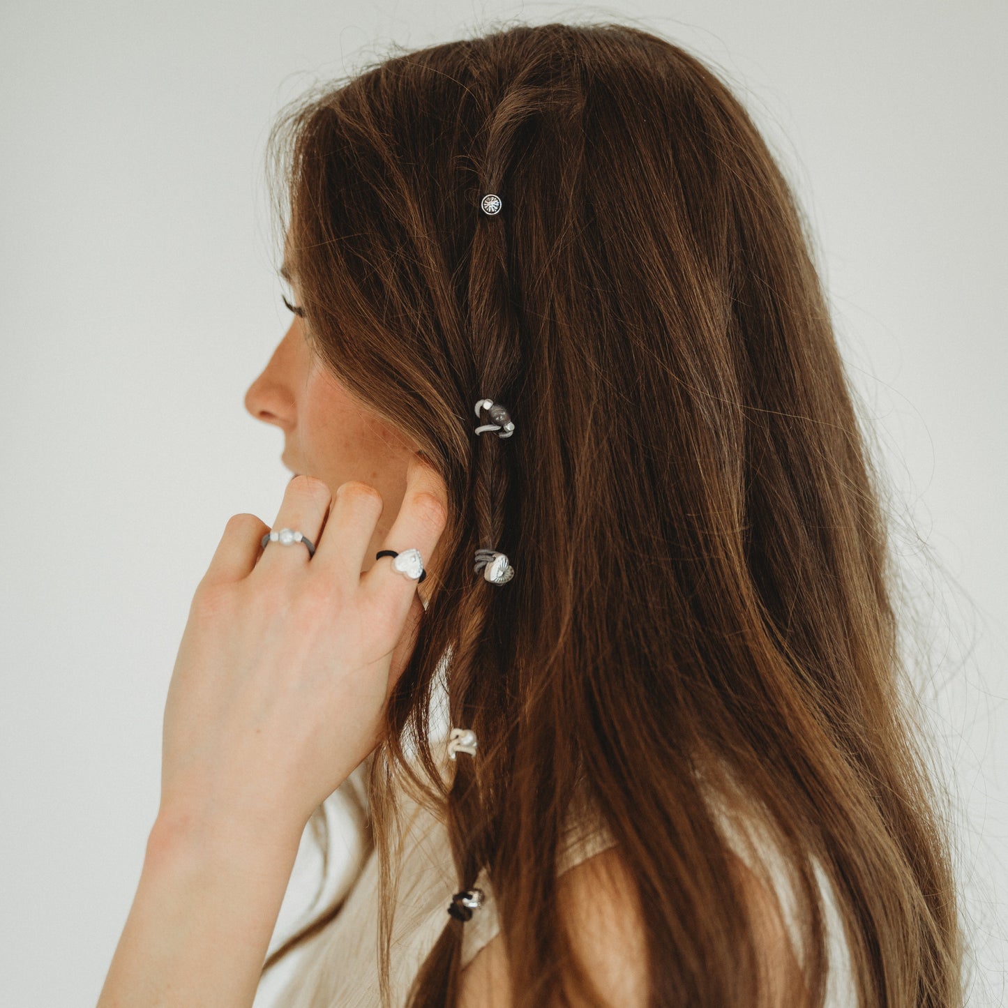 "Luna" Silver and Cool Tones Hair Tie Rings