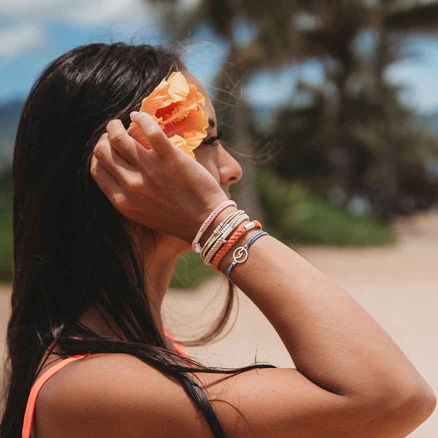 "Celebrate" Blues and Corals With Silver Wave Charm Hair Tie Bracelets
