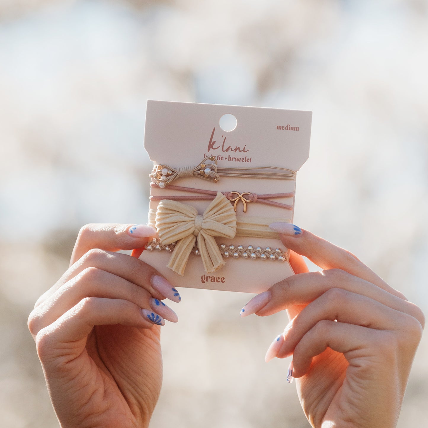 "Grace" Pinks, Pearls & Bows Hair Tie Bracelets