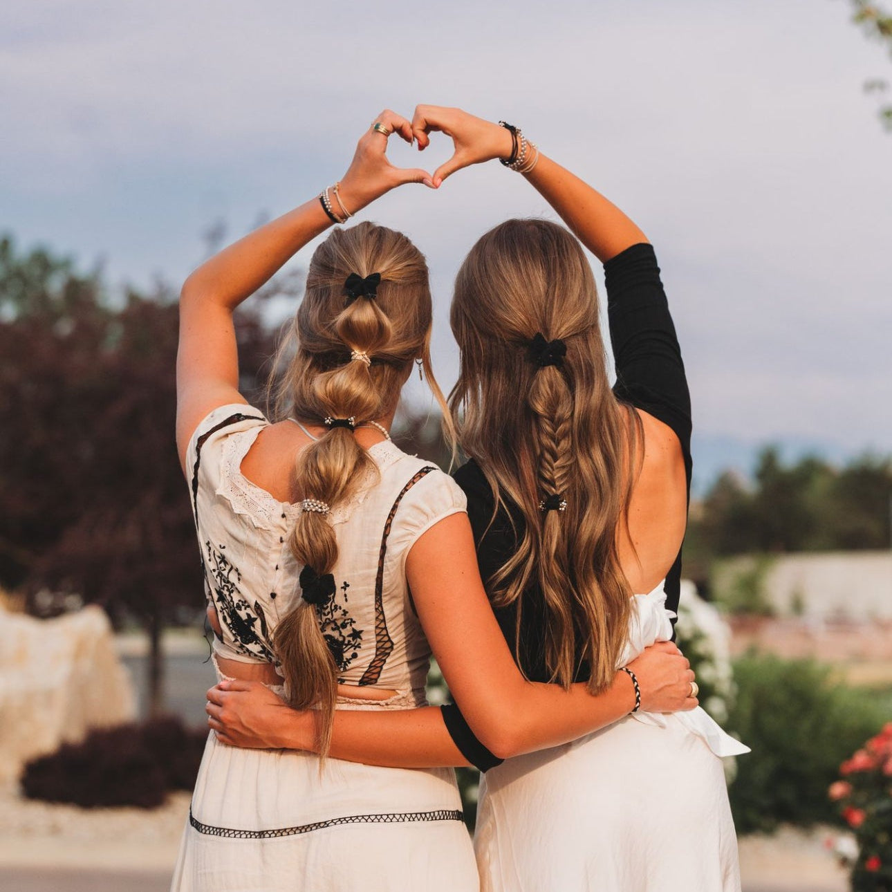 "Harmony" Pearls & Bows in Black & Cream Hair Tie Bracelets
