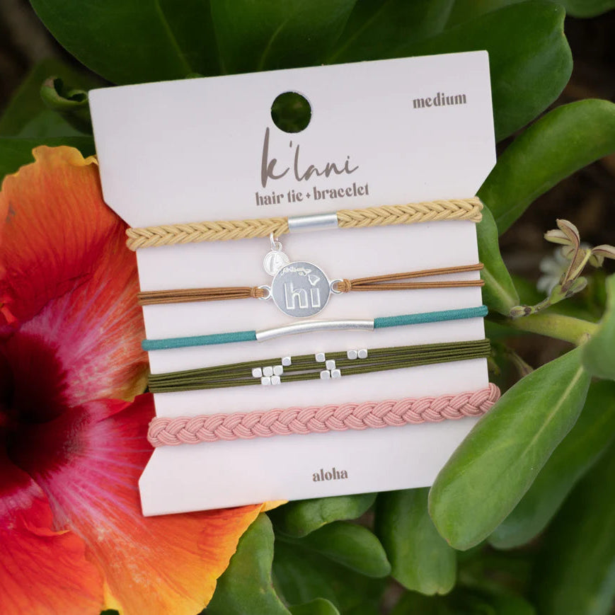 "Aloha" Silver Hawaii Charm Hair Tie Bracelets