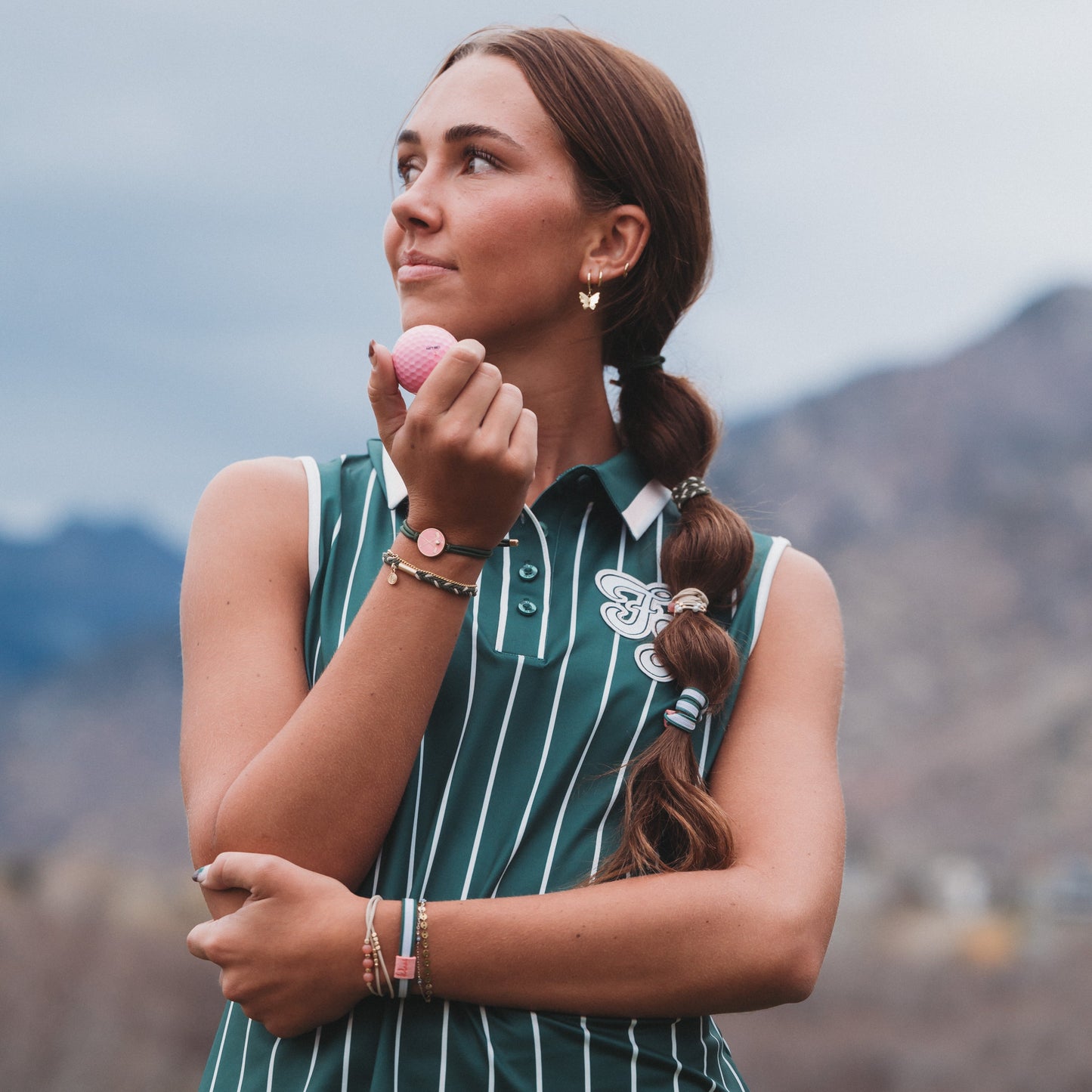 "Tee Time" Green and Pink Hair Tie Bracelets with Removable Ball Marker