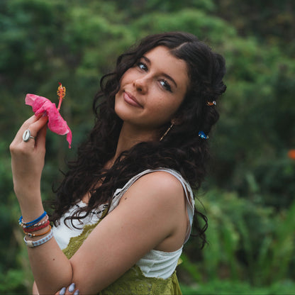 "Dolce Vita" Floral Glass Beads with Gold Accents Hair Tie Bracelets