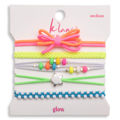 "Glow" Neon with Silver Accents Hair Tie Bracelets