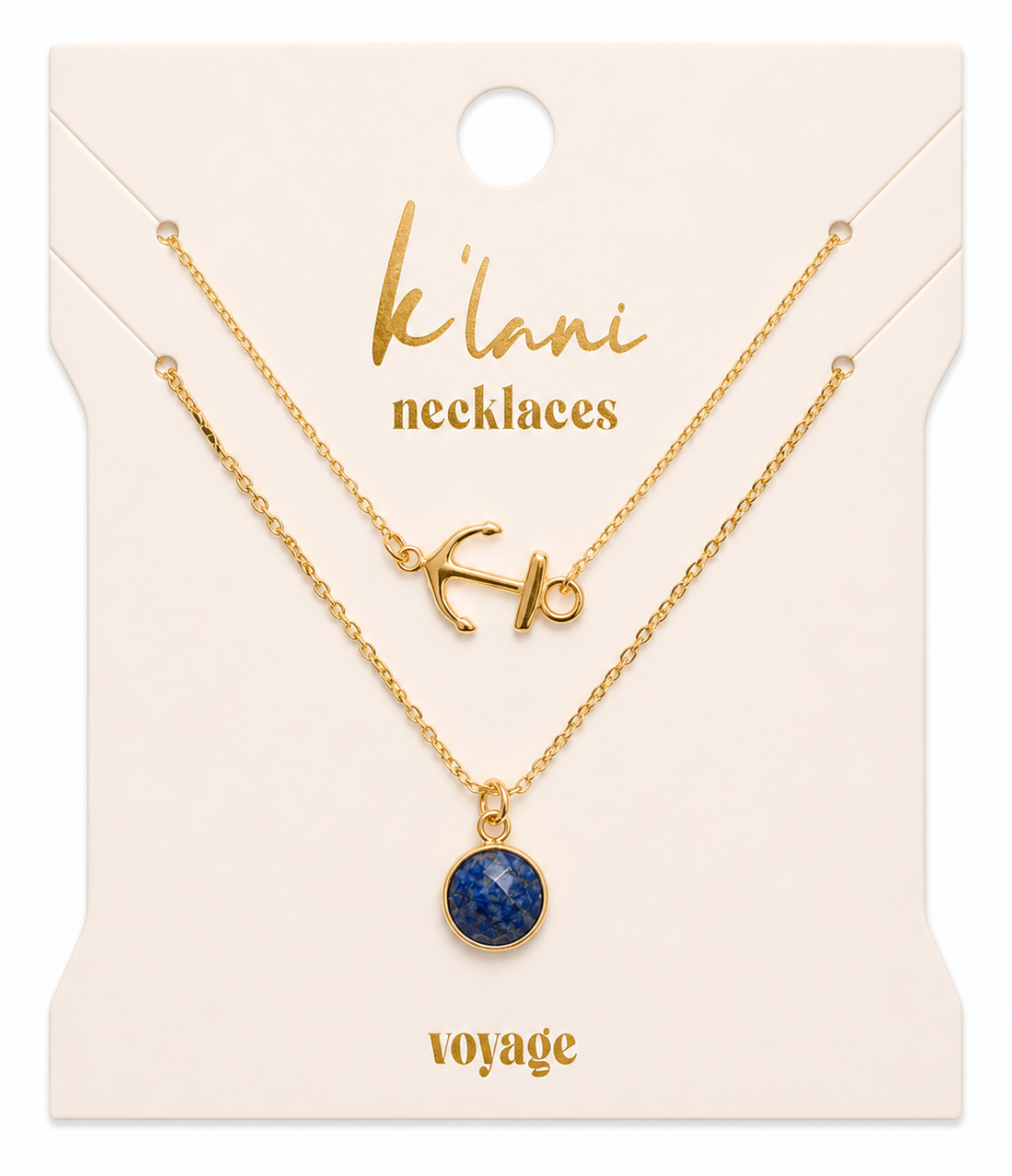Voyage Gold Anchor & Blue Faceted Stone Necklace Set
