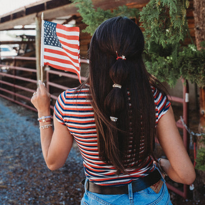 "Liberty" Patriotic Red, White & Blue with Gold & Silver Star Accent Hair Tie Bracelet