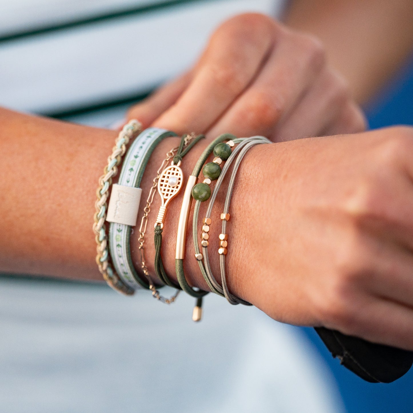 "Ace" Green and Gold Tennis Racket Charm Hair Tie Bracelets