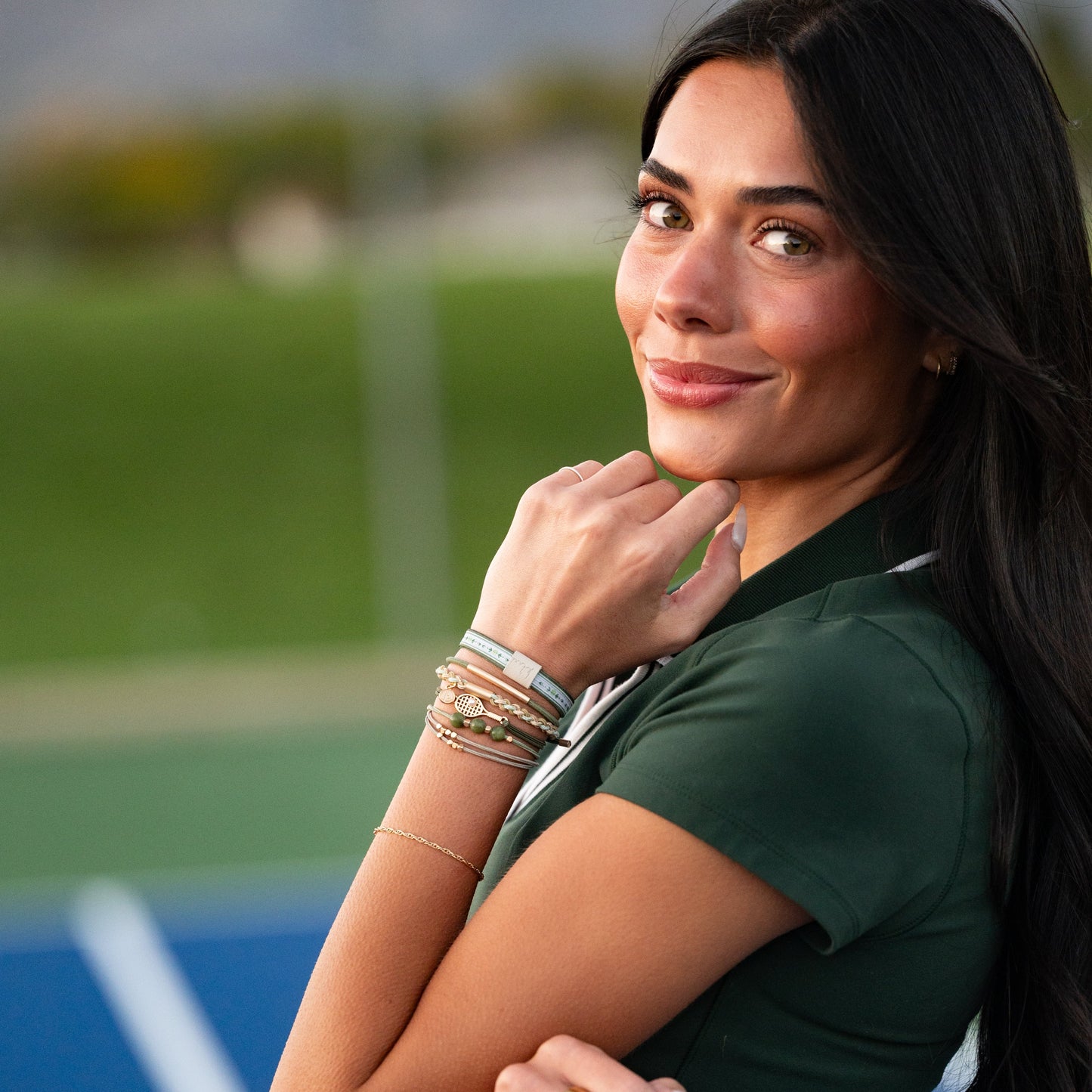 "Ace" Green and Gold Tennis Racket Charm Hair Tie Bracelets