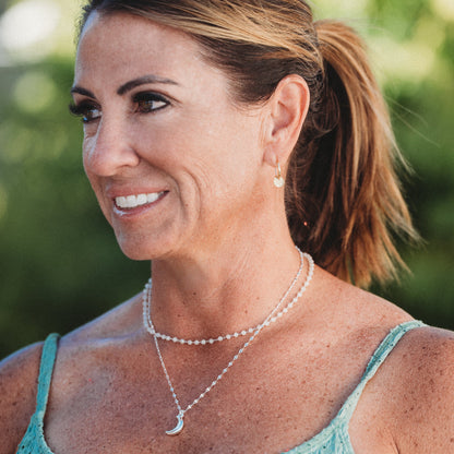 Eclipse Silver Moon Charm & Iridescent Bead Necklace Set