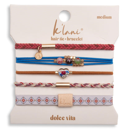 "Dolce Vita" Floral Glass Beads with Gold Accents Hair Tie Bracelets