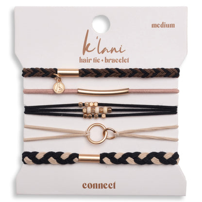 "Connect" Black and Cream with Gold Accent Hair Tie Bracelets