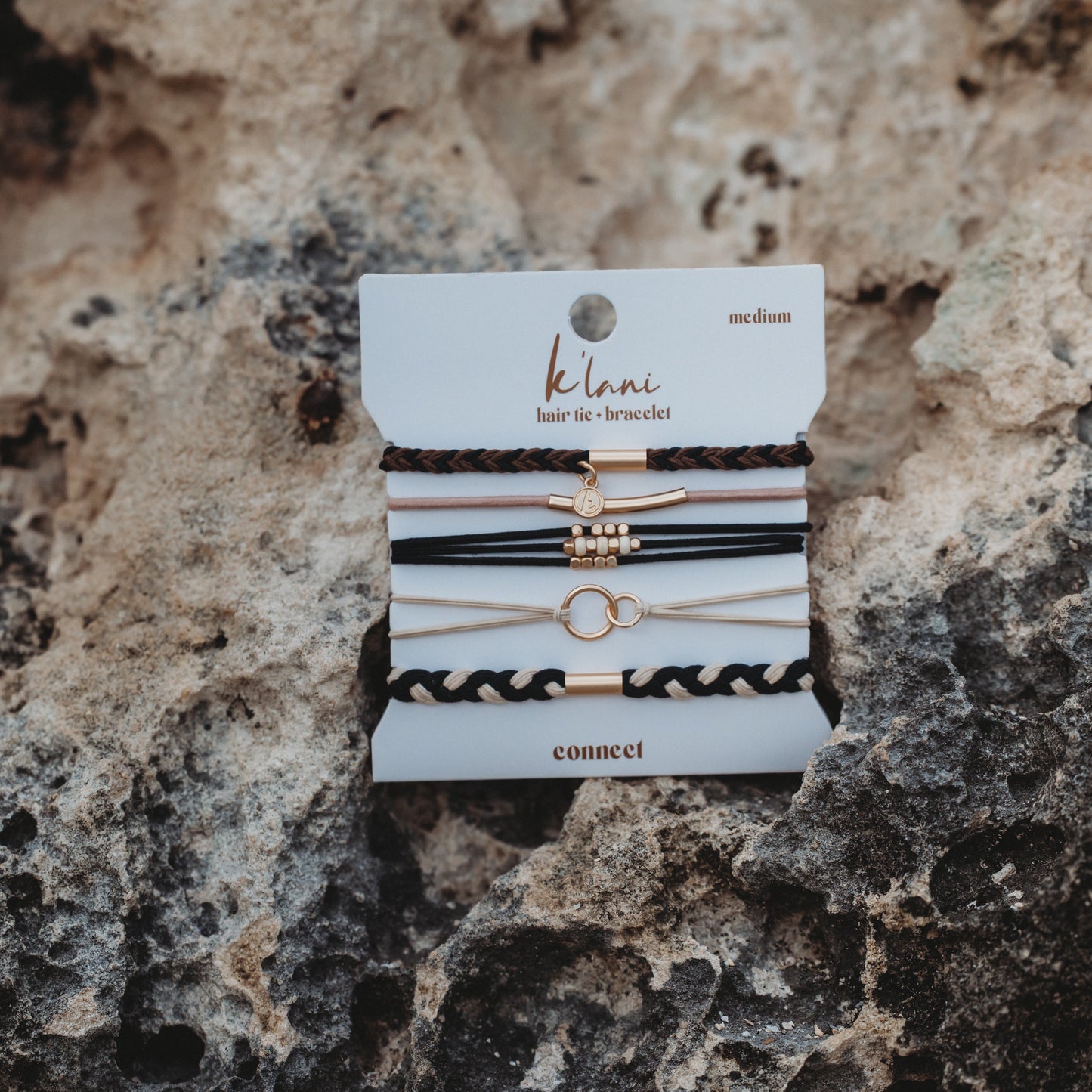 "Connect" Black and Cream with Gold Accent Hair Tie Bracelets