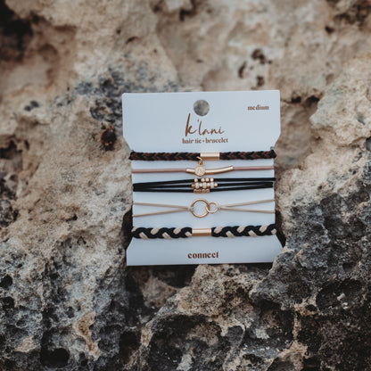 "Connect" Black and Cream with Gold Accent Hair Tie Bracelets
