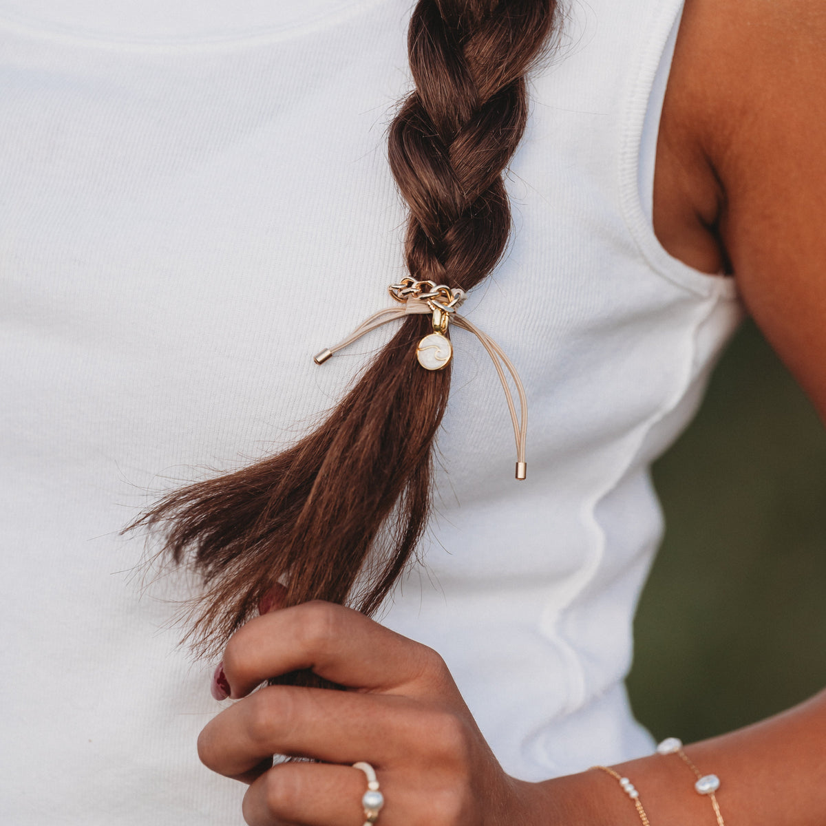 "Charmed" Hair Tie Bracelet (gold charm links)