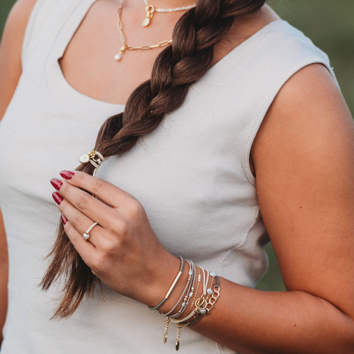 "Charmed" Hair Tie Bracelet (gold charm links)