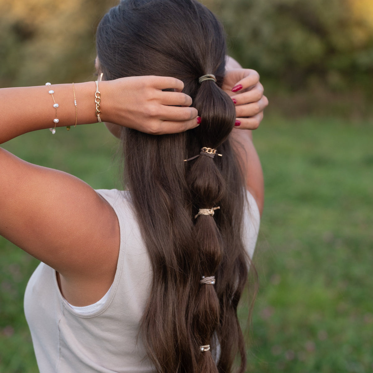 "Charmed" Hair Tie Bracelet (gold charm links)