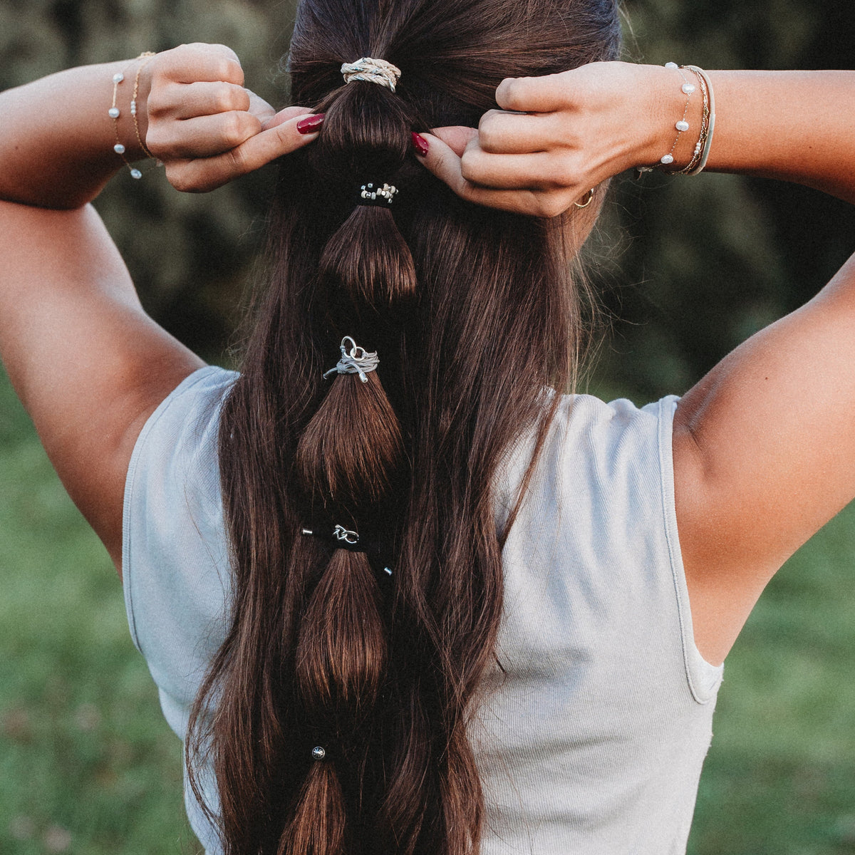 "Linked" Hair Tie Bracelet (silver charm links)