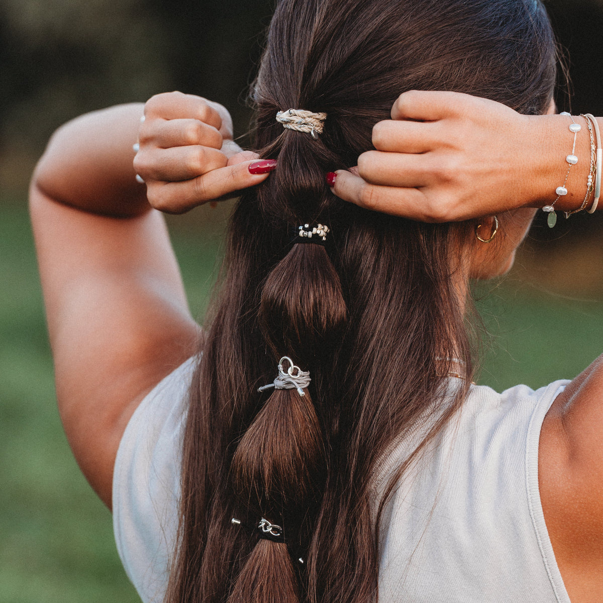 "Linked" Hair Tie Bracelet (silver charm links)