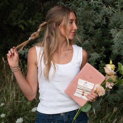 "Risen" Warm Neutrals with Gold Christus Hair Tie Bracelets
