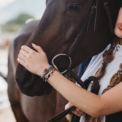 "Gallop" Horse & Bit Equestrian Accents in Rich Brown & Blue Hair Tie Bracelets