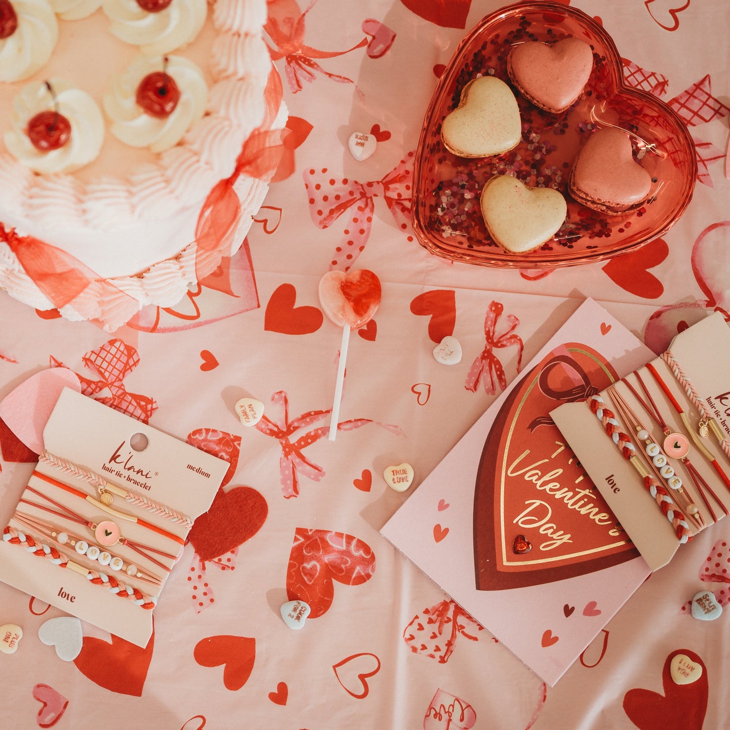"Love" Pink & Red with Hearts Hair Tie Bracelets