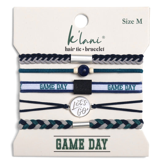 "Game Day" Blue, Grey & Green Hair Tie Bracelets