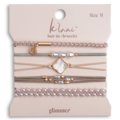 "Glimmer" Soft Pinks with Pearl and Gold Accent Hair Tie Bracelets