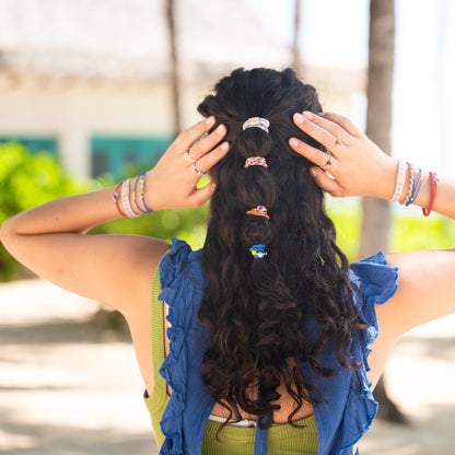 "Dolce Vita" Floral Glass Beads with Gold Accents Hair Tie Bracelets
