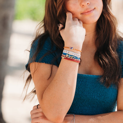 "Dolce Vita" Floral Glass Beads with Gold Accents Hair Tie Bracelets