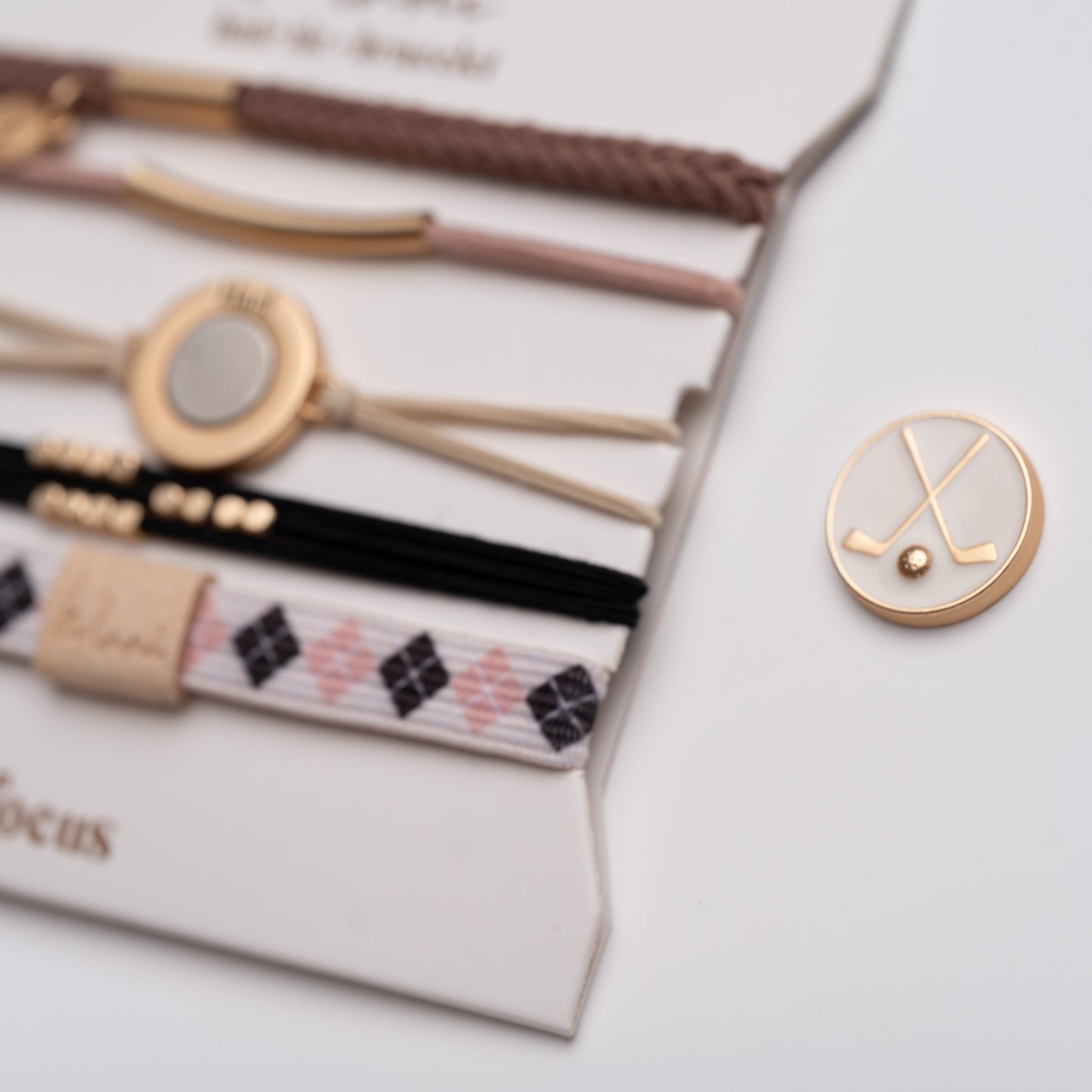 "Drive" Black and Cream Hair Tie Bracelets with Removable Ball Marker