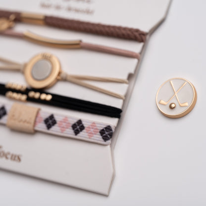 "Drive" Black and Cream Hair Tie Bracelets with Removable Ball Marker