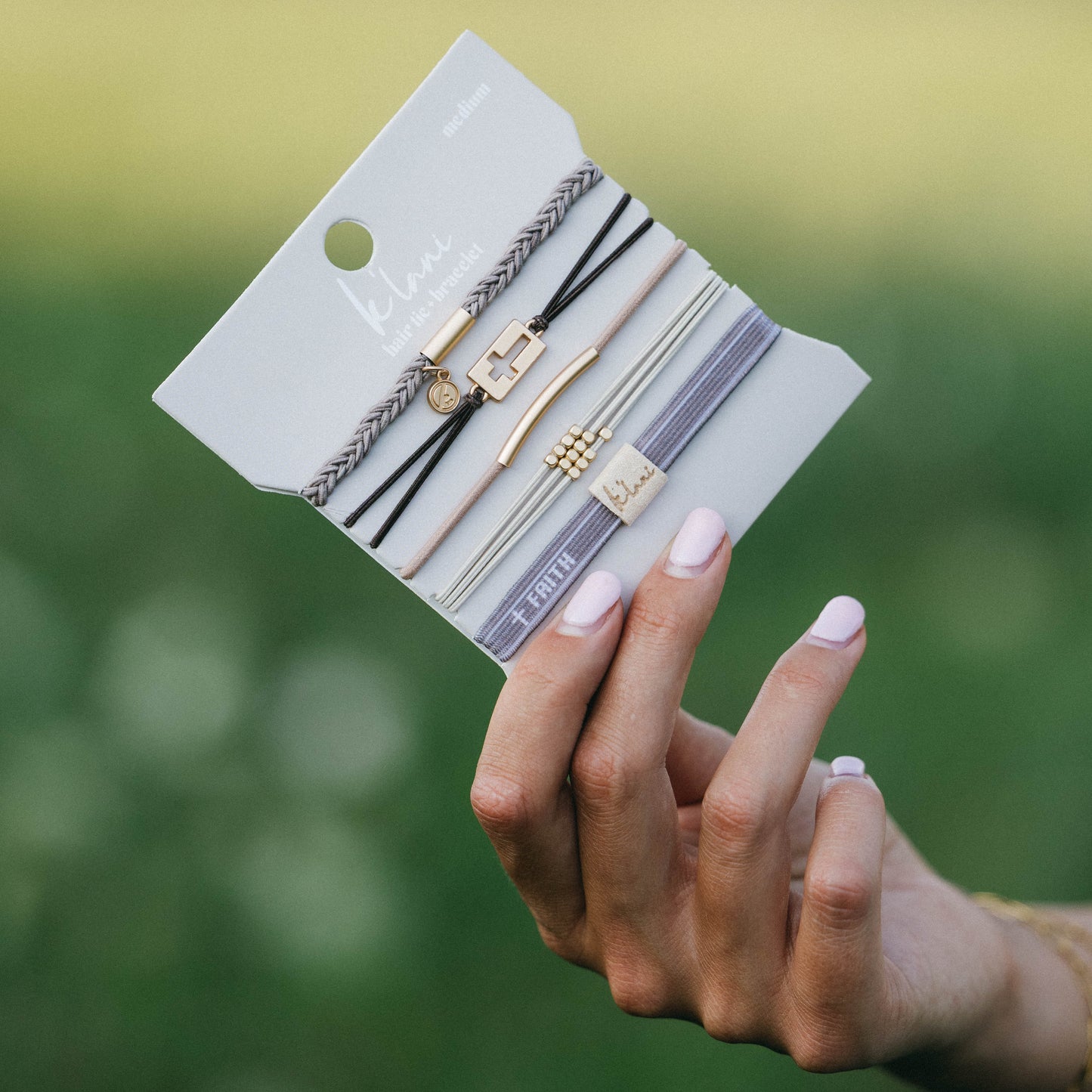 "Faith" Warm Neutrals with Gold Cross Hair Tie Bracelets