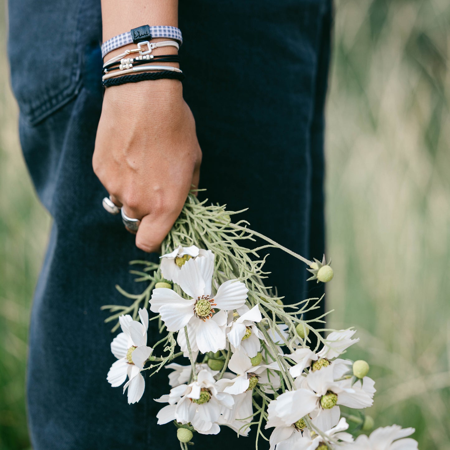 "Unity" Black with Silver Hair Tie Bracelets
