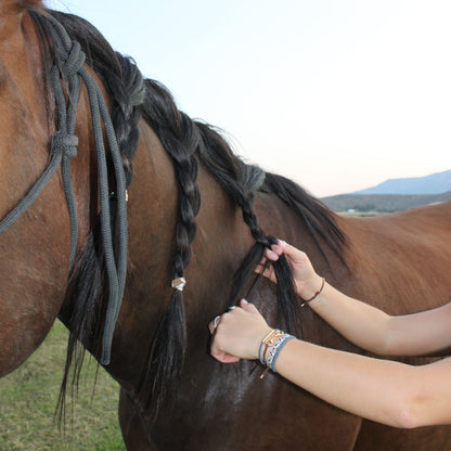 "Gallop" Horse & Bit Equestrian Accents in Rich Brown & Blue Hair Tie Bracelets
