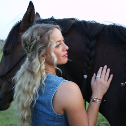 "Gallop" Horse & Bit Equestrian Accents in Rich Brown & Blue Hair Tie Bracelets
