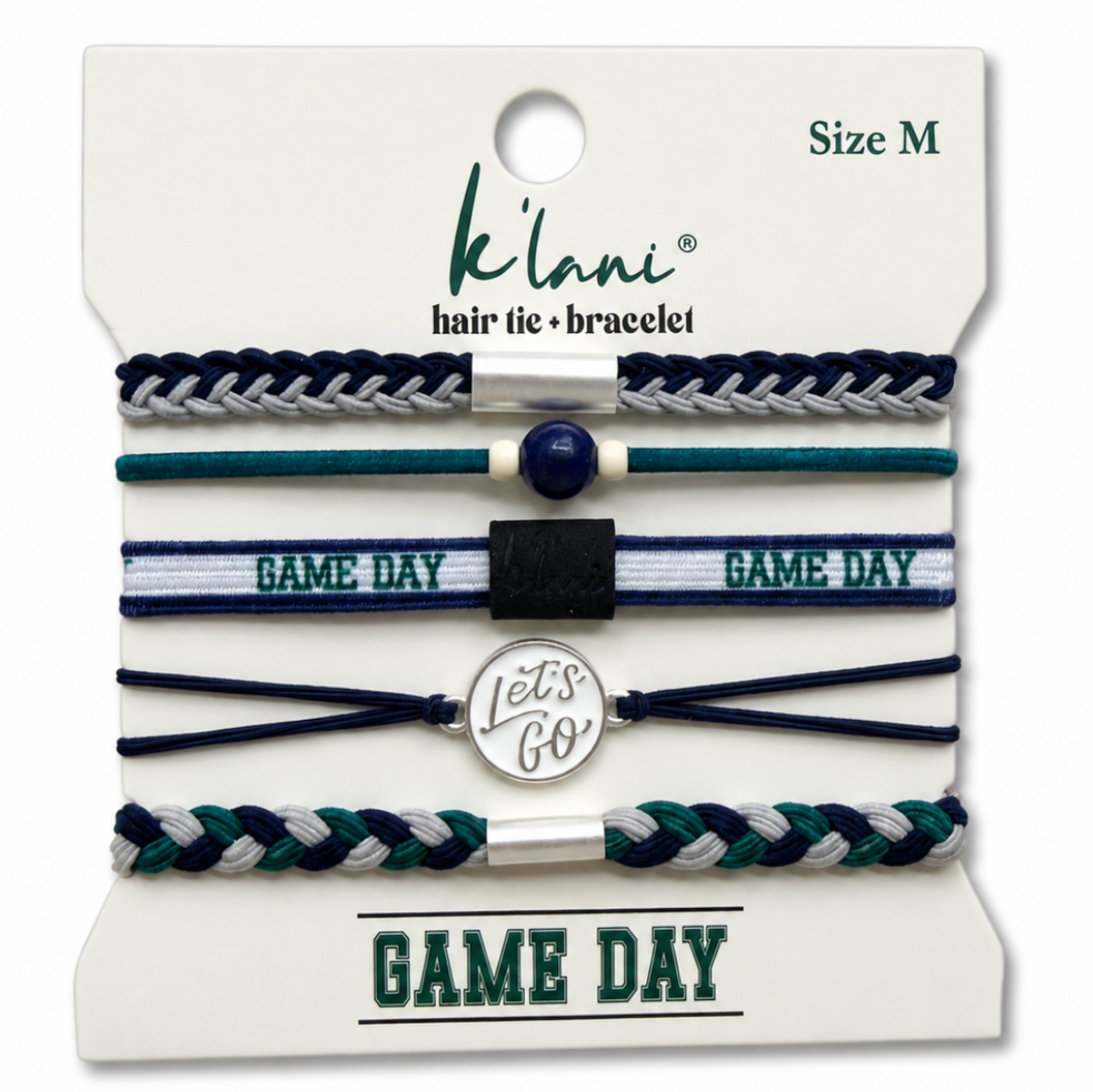 "Game Day" Blue, Grey & Green Hair Tie Bracelets