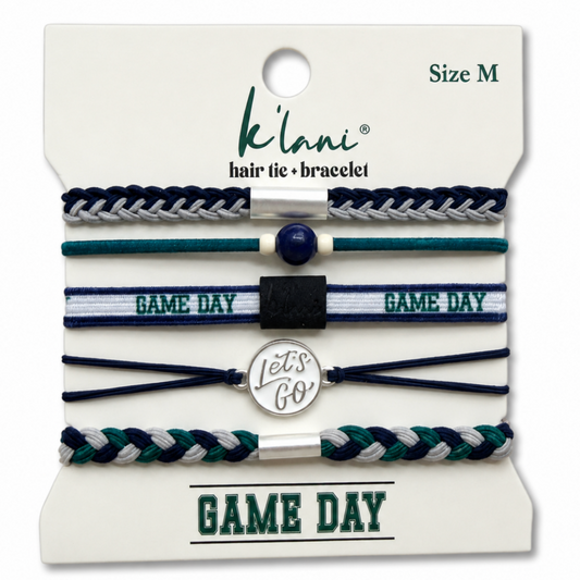 "Game Day" Blue, Grey & Green Hair Tie Bracelets