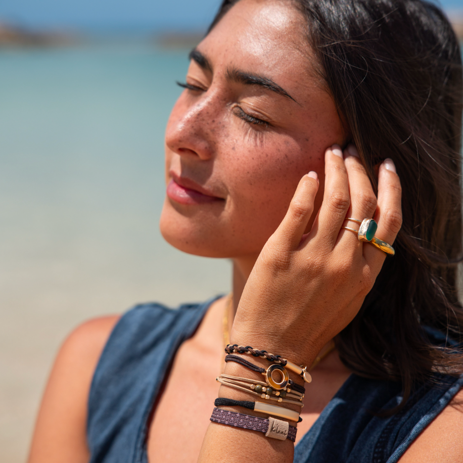 "Ember" Tortoise Shell Ring Charm with gold, browns and neutrals.