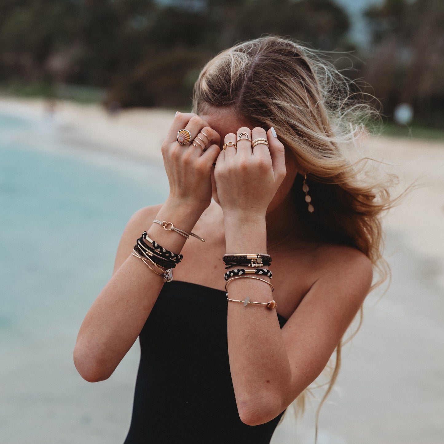 "Connect" Black and Cream with Gold Accent Hair Tie Bracelets