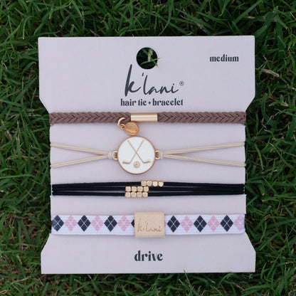 "Drive" Black and Cream Hair Tie Bracelets with Removable Ball Marker