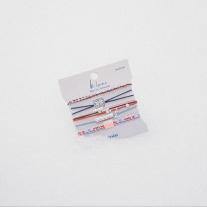 "Aprés" Blue, Red & Pink with Silver Snow & Winter Accent Hair Tie Bracelets