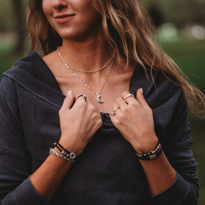 Eclipse Silver Moon Charm & Iridescent Bead Necklace Set