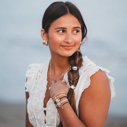 "Radiant" Seashell Theme in Cream & Black Hair Tie Bracelets
