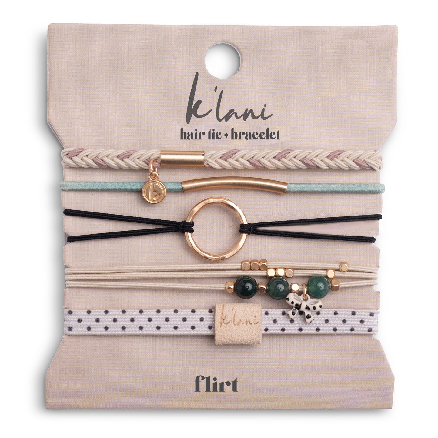 "Flirt" Polka Dot in Cream & Black with Green Accent Hair Tie Bracelets