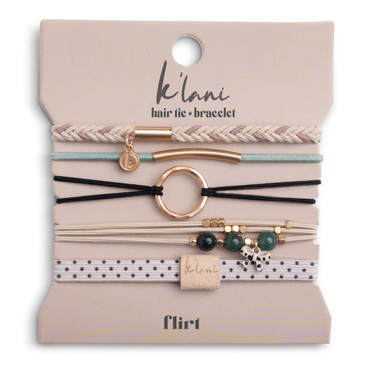 "Flirt" Polka Dot in Cream & Black with Green Accent Hair Tie Bracelets