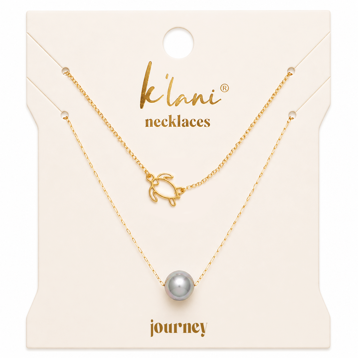 Journey Black Pearl & Gold Turtle Charm Necklace Set