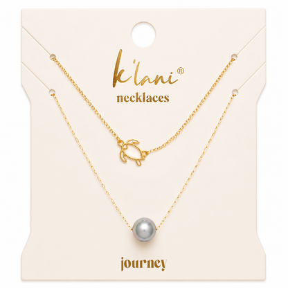 Journey Black Pearl & Gold Turtle Charm Necklace Set